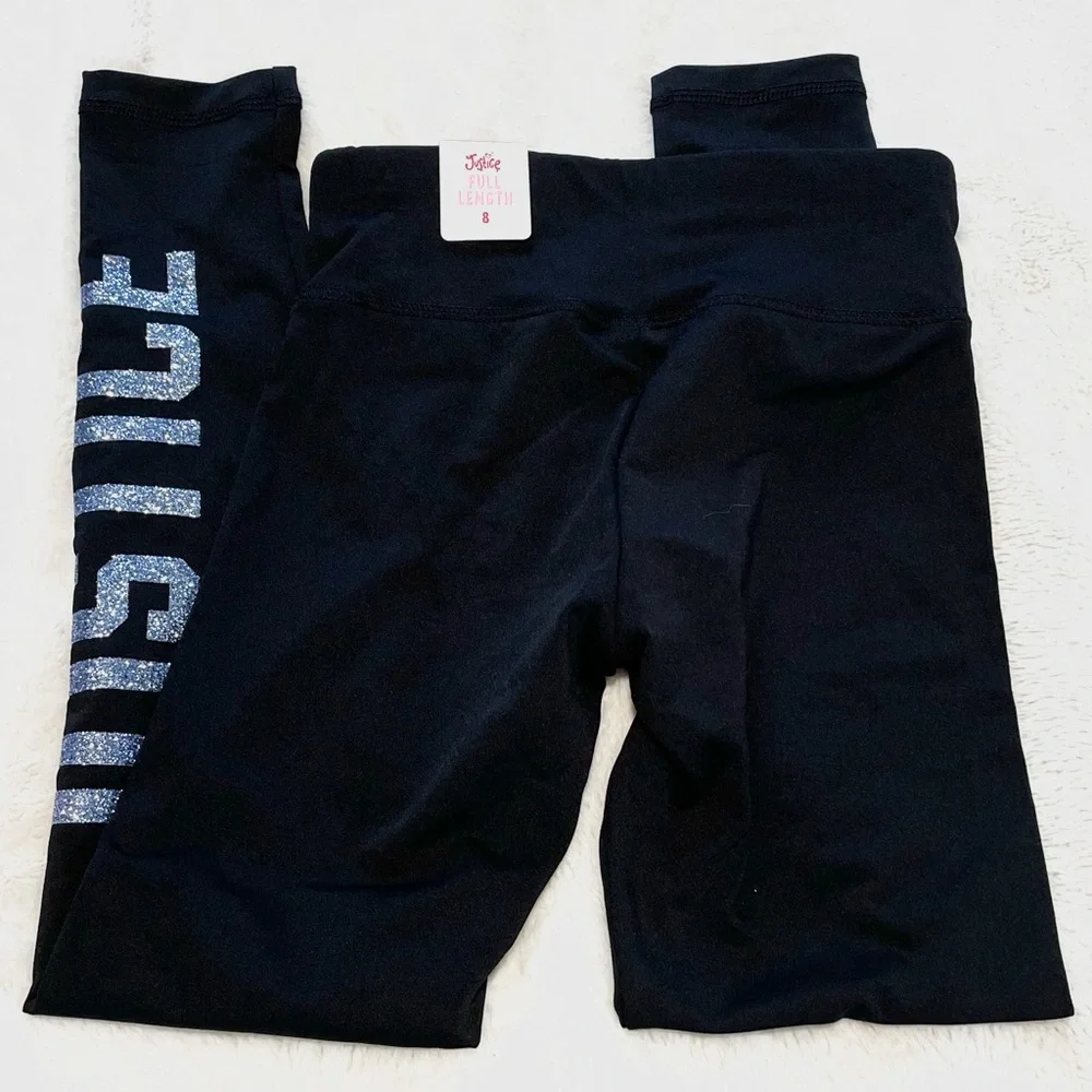 New JUSTICE Ice Blue Glitter Graphic Leggings